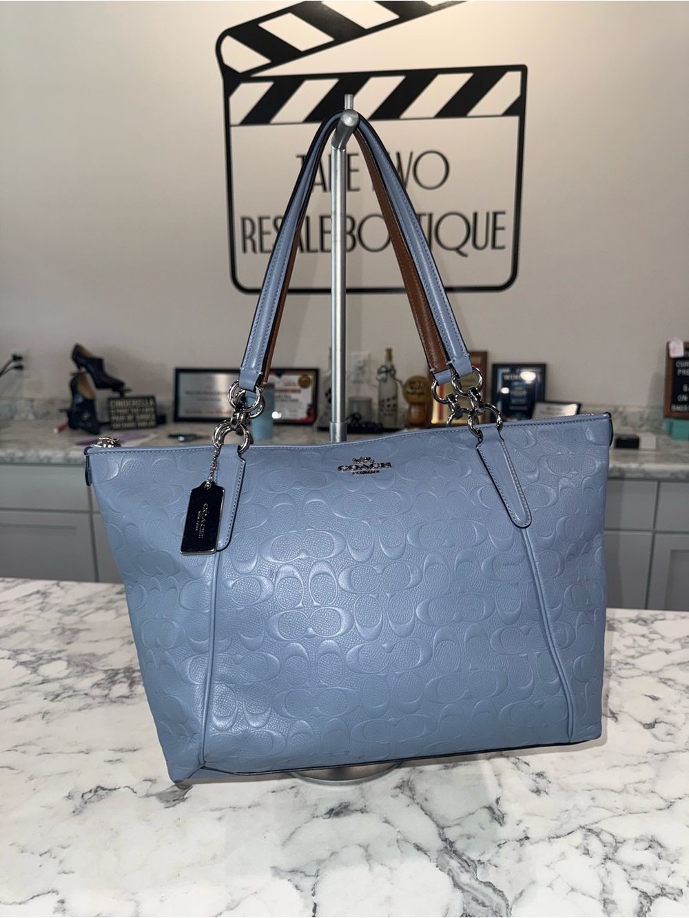 Coach Light Blue Ava Leather Tote